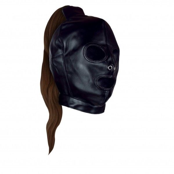 Maschera BDSM nera con coda castana