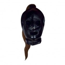 Maschera BDSM nera con coda castana Maschera BDSM nera con coda castana