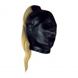 Maschera BDSM nera con coda bionda Maschera BDSM nera con coda bionda