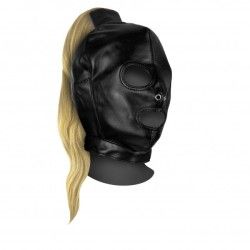 Maschera BDSM nera con coda bionda Maschera BDSM nera con coda bionda