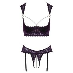 Completo intimo viola con reggicalze e perle Completo intimo viola con reggicalze e perle