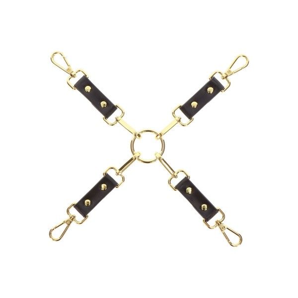 Hog Tie BDSM nero con dettagli dorati