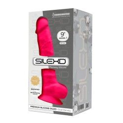 Dildo realistico testicoli SILEXD fuxia 23 cm Dildo realistico testicoli SILEXD fuxia 23 cm
