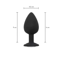 Plug anale large silicone nero con gioiello Plug anale large silicone nero con gioiello