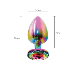 Plug anale in metallo con pietra arcobaleno L Plug anale in metallo con pietra arcobaleno L