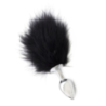 Plug anale metallo con pon pon nero 6 cm Plug anale metallo con pon pon nero 6 cm
