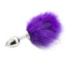 Plug anale metallo con pon pon viola 6 cm