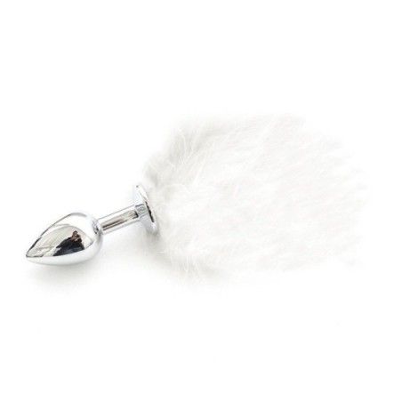 Plug anale metallo con pompon bianco 6 cm