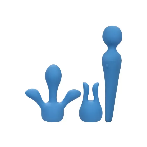 Massaggiatore wand blu con accessori