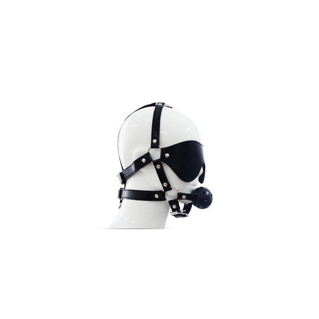 Imbracatura per viso con maschera per occhi e morso total head harness restraint black