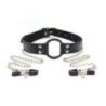 Ring gag con pinze per capezzoli nero Ring gag con pinze per capezzoli nero