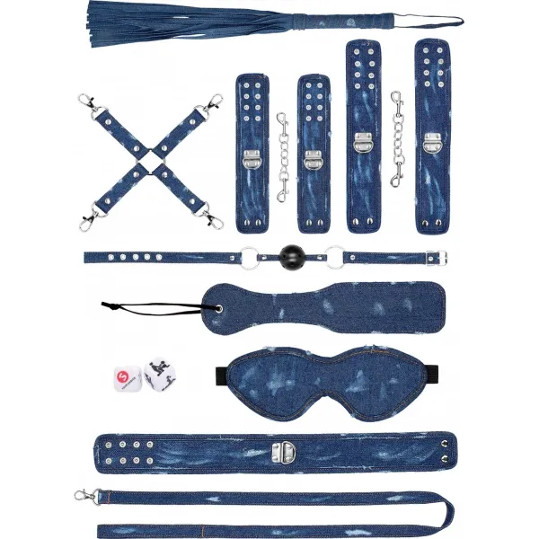 Kit bondage Bdsm 9 pz denim blu
