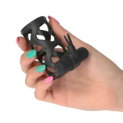 Anello fallico con guaina vibrante nero Anello fallico con guaina vibrante nero