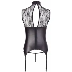 Corsetto coppe aperte con reggicalze e tanga Corsetto coppe aperte con reggicalze e tanga