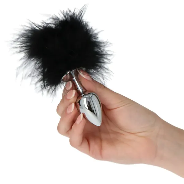 Plug anale metallo con pon pon nero 6 cm