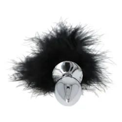 Plug anale metallo con pon pon nero 6 cm Plug anale metallo con pon pon nero 6 cm