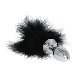 Plug anale metallo con pon pon nero 6 cm Plug anale metallo con pon pon nero 6 cm