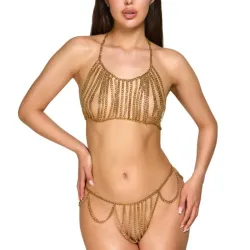 Completo sexy in metallo dorato strass Completo sexy in metallo dorato strass