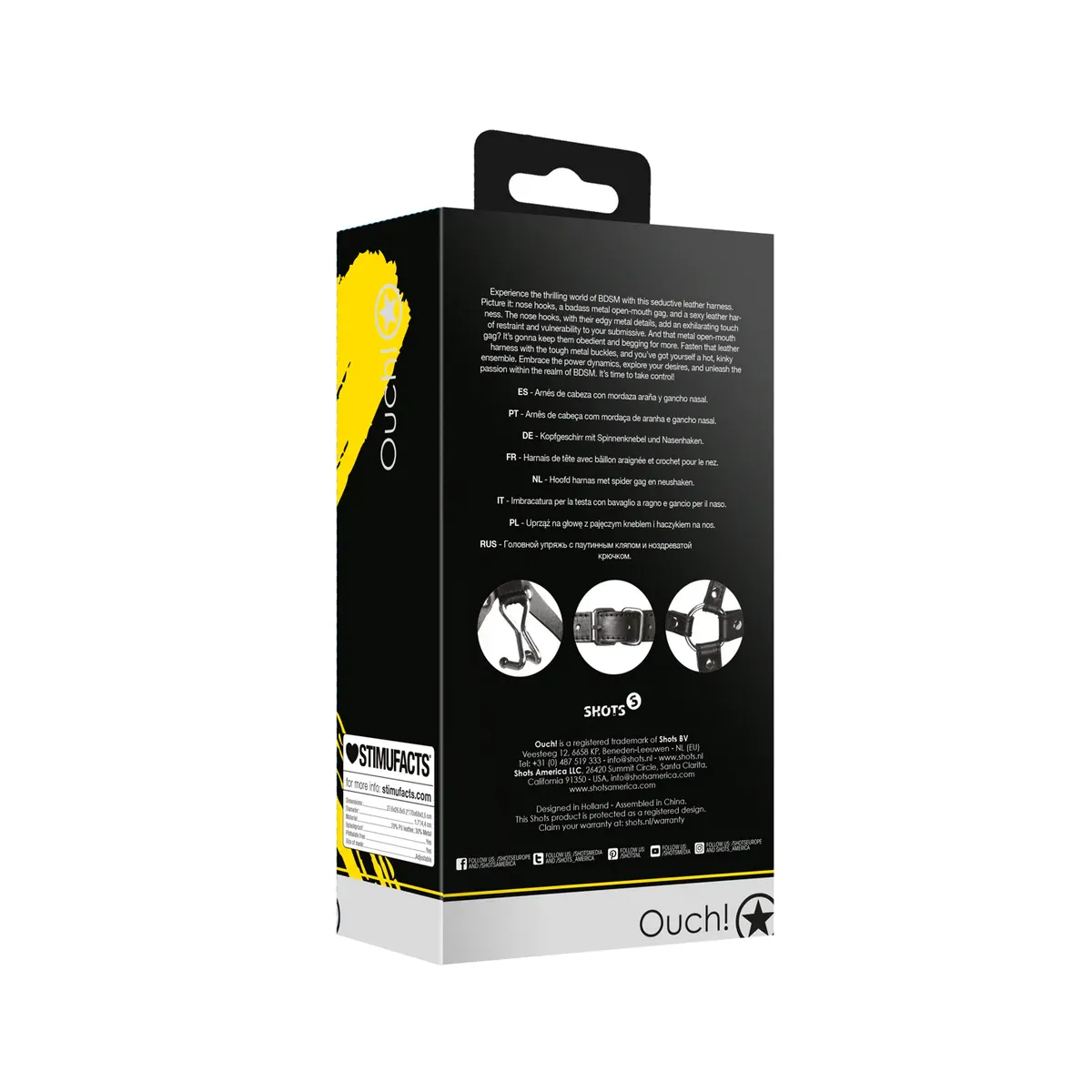 Imbracatura viso BDSM con Spider Gag nera