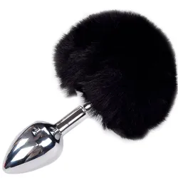 Plug anale metallo con pompon Fluffy M nero Plug anale metallo con pompon Fluffy M nero