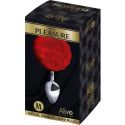 Plug anale metallo con pompon Fluffy M rosso Plug anale metallo con pompon Fluffy M rosso