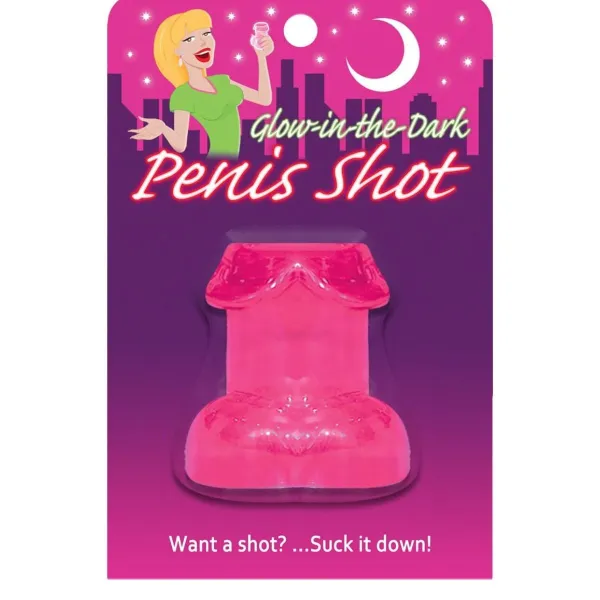 Bicchierino a pene Glow in the Dark fucsia