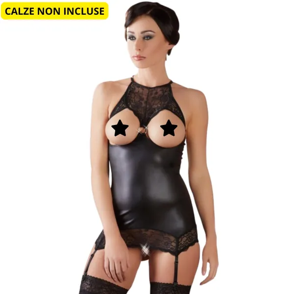 Abito intimo super sexy in simil pelle nero