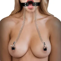O-Ring Gag con pinze capezzoli Ouch! O-Ring Gag con pinze capezzoli Ouch!