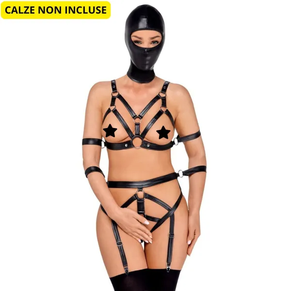 Set intimo con cinghie e maschera bdsm nero