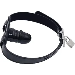 Bavaglio BDSM dildo interno nero e lucchetto Bavaglio BDSM dildo interno nero e lucchetto