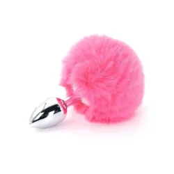 Buttplug pompon coda coniglio rosa 14 cm Buttplug pompon coda coniglio rosa 14 cm