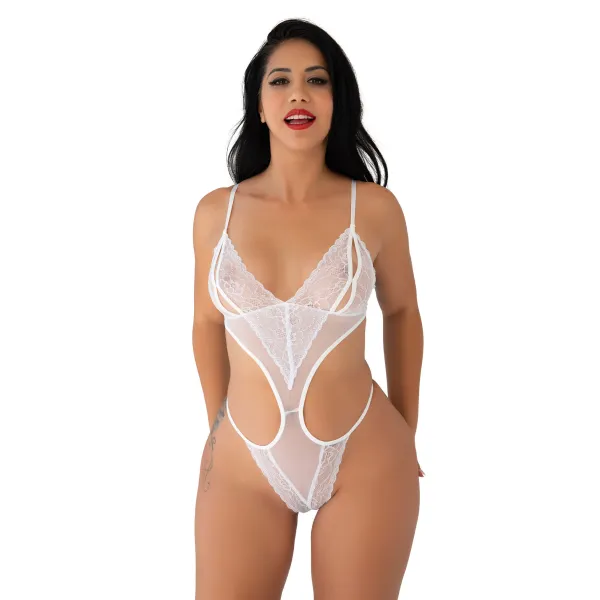 Body sexy trasparente con pizzo bianco