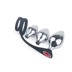 Set di plug con anello fallico doppio nero Set di plug con anello fallico doppio nero
