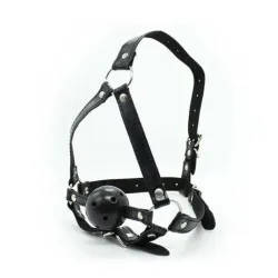 Imbracatura testa con ball gag nera Imbracatura testa con ball gag nera