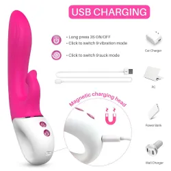Vibratore Rabbit e succhia clitoride 22,5 cm Vibratore Rabbit e succhia clitoride 22,5 cm