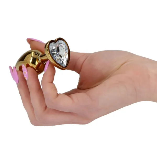 Buttplug metallo dorato pietra a cuore 7 cm