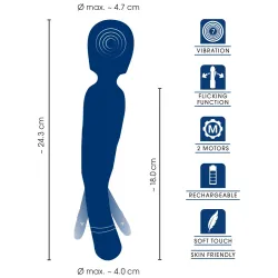 Vibratore Wand 2 in 1 con lingua blu 24 cm Vibratore Wand 2 in 1 con lingua blu 24 cm
