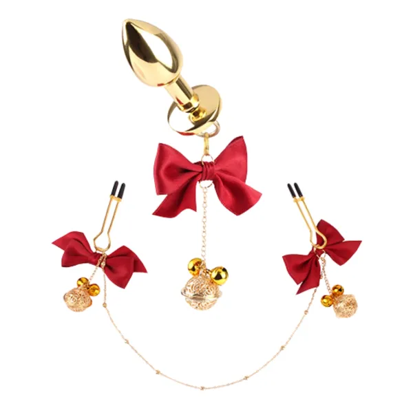 Kit buttplug e pinze capezzoli rosso