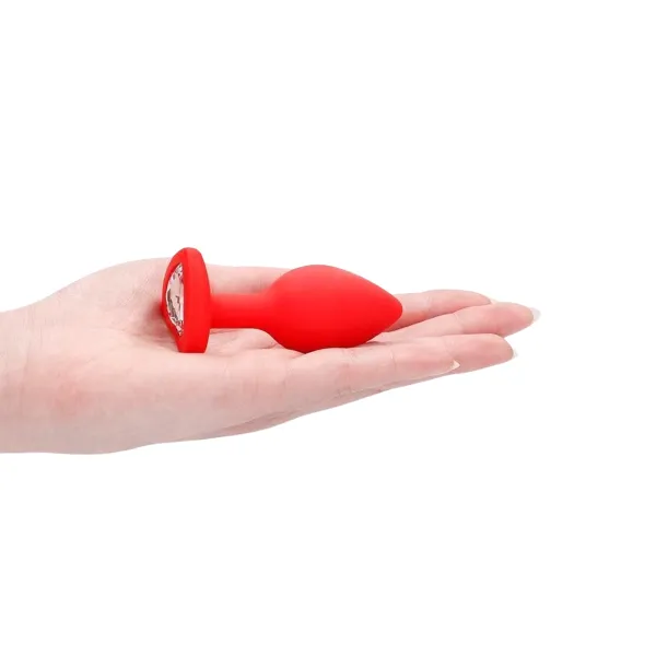 Plug anale silicone rosso pietra cuore 7,3 cm