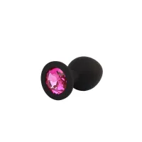 Buttplug anale silicone nero con pietra rosa