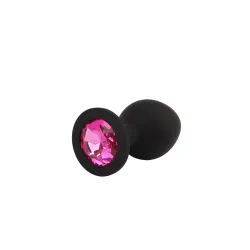 Buttplug anale silicone nero con pietra rosa Buttplug anale silicone nero con pietra rosa