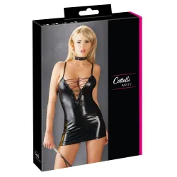 Abito corto sexy effetto pelle lucida nero