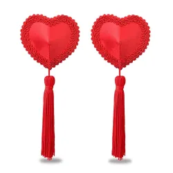 Copri Capezzoli a cuore con frange rossi Copri Capezzoli a cuore con frange rossi