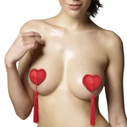 Copri Capezzoli a cuore con frange rossi Copri Capezzoli a cuore con frange rossi