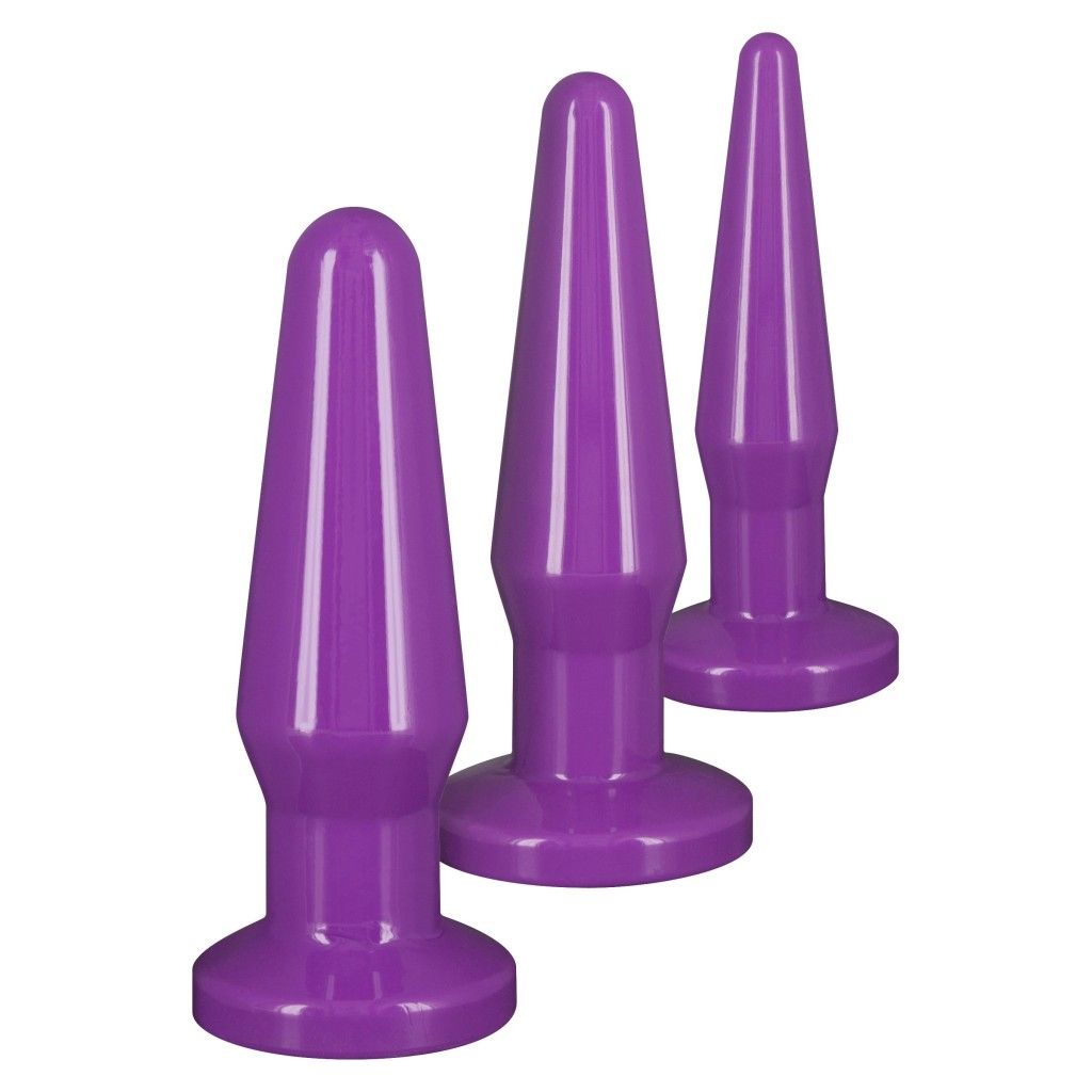 Kit fallo anale 3 pz dildo anal butt plug set sex toys anal mini maxi purple