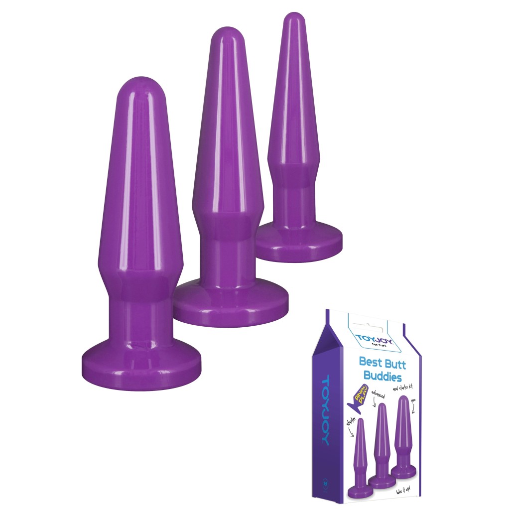 Kit fallo anale 3 pz dildo anal butt plug set sex toys anal mini maxi purple