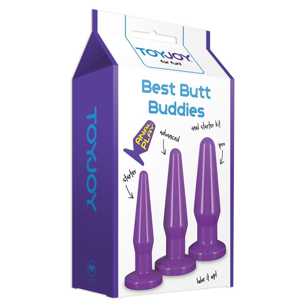 Kit fallo anale 3 pz dildo anal butt plug set sex toys anal mini maxi purple