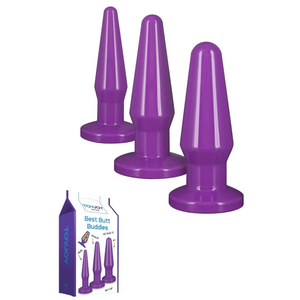 Kit fallo anale 3 pz dildo anal butt plug set sex toys anal mini maxi purple