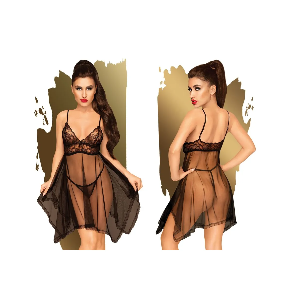 Babydoll Sexy nero con perizoma Naughty Doll