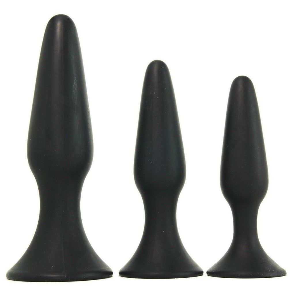 Kit Fallo anale tappo anal nero dildo black set 3 pz mini med maxi butt plug